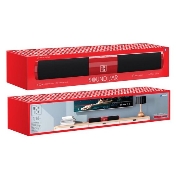 Gentek S14 Sound Bar Wireless Speaker Bluetooth 6 Hours Playtime Battery Red NIB - Picture 2 of 2